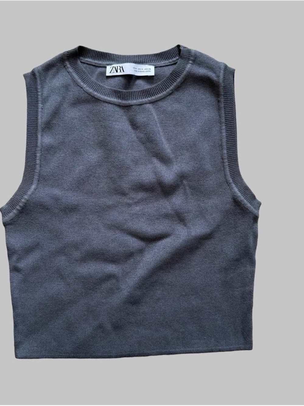 Zara Gray Ribbed Knit Crewneck Sweater